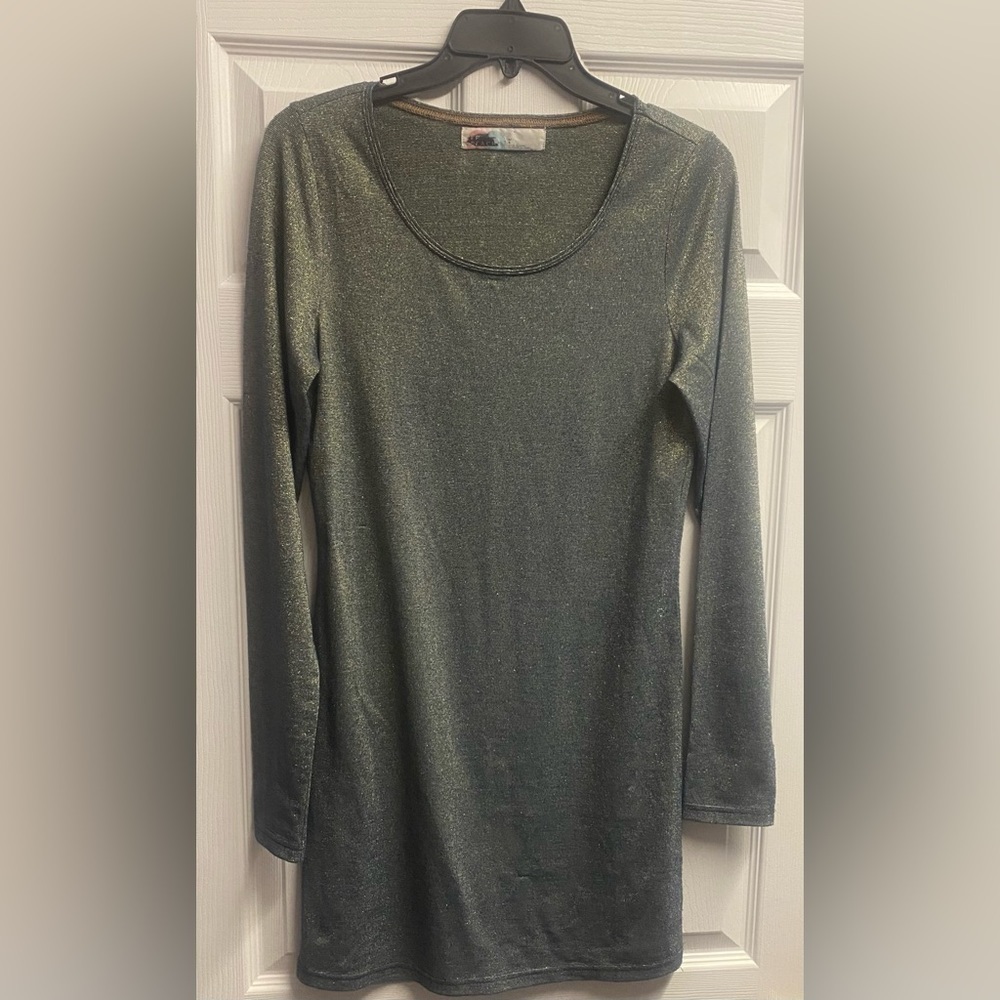 Free People Beach Navy W/ Gold Metallic Shimmer Dress Size Large